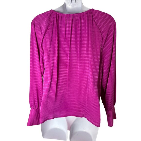 Calvin Klein Womens Fuchsia Long Sleeve Blouse With Textured Checkered Pattern S - Picture 4 of 7